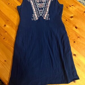 C. Luce Embroidered Fit & Flare Dress Navy Blue V-Neck Sleeveless M 100% Cotton